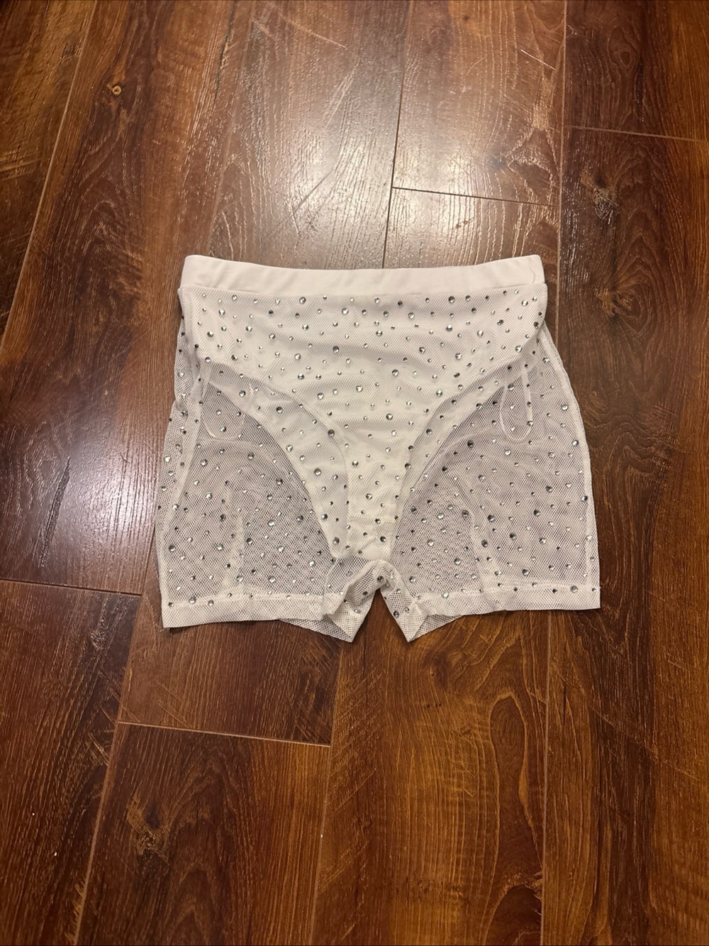New Fashion Nova White Mesh Rhinestone Bling Sunsuit Bikini Shorts Size M